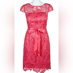 Adrianns Papell Women's Coral Lace Sheath Dress with Satin Bow